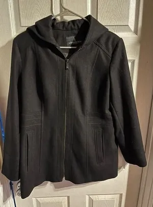 London Fog Women’s Wool‎ Full Zip Hooded Black Jacket Size Medium thumbnail 1