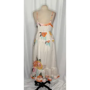 Anthropologie‎ FARM RIO Havana Floral Dress Midi Pom Poms Vacation Large Petite thumbnail 10