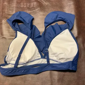 New Cupshe Bikini Womens Medium Navy Plunge Bikini Top Striped Bottom Flaw‎ thumbnail 13