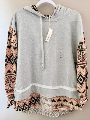NWT Boho Aztec Western Mixed Print Pullover Hoodie Size M thumbnail 1