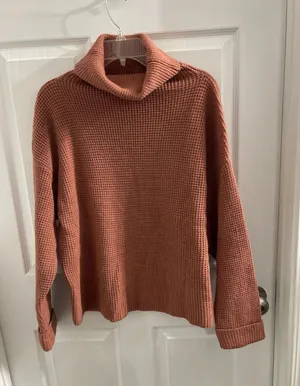 Women's Waffle Knit Turtleneck Sweater Size XL Terracotta thumbnail 1