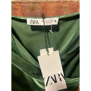 Zara Emerald Green Satin Draped Midi Dress NWT M 90s Minimalist Slip thumbnail 8