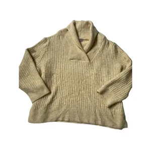 Zara Pullover Sweater Tan Size M Shawl Collar V Neck Winter Casual Work thumbnail 6