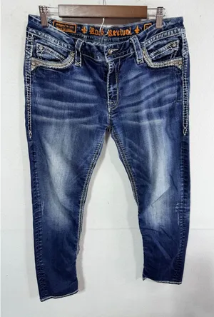 Rock Revival Mel Ankle Skinny Jeans Women's 34 Blue Embellished Boho Cotton thumbnail 1