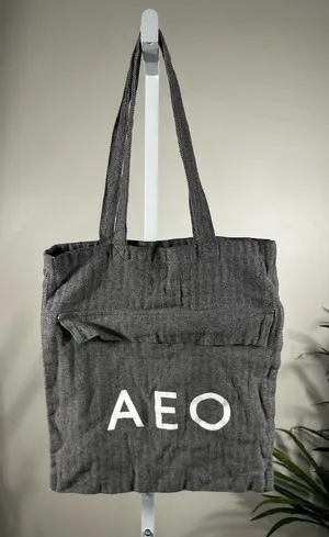 D2. American Eagle Outfitters gray, herringbone fabric tote bag. thumbnail 1