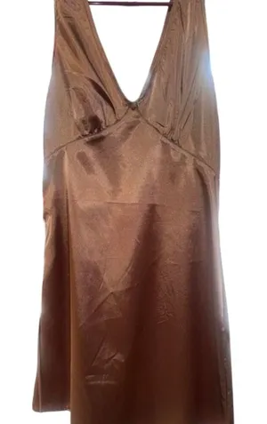 SHEIN Satin V-Neck Sleeveless Mini‎ Dress Copper Silky Side Zip Party Cocktail S thumbnail 1
