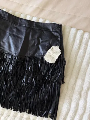 NWT Altar’d State Black Fringe Leather Mini Skirt thumbnail 2