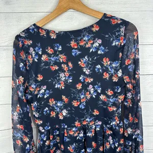 Abercrombie & Fitch Womens size Small Floral Boho Sheer Sleeve Dress Blue thumbnail 6