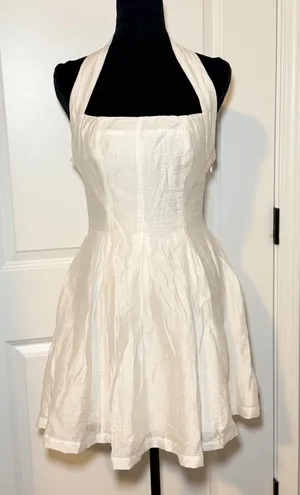 NEW Socialite Women White Halter Mini Dress Linen Blend Size M Cottage Chic thumbnail 1