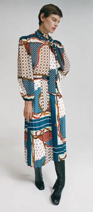 ZARA Multicolored Printed Pleated Midi Skirt thumbnail 5