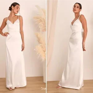 LULU's Bridal Modern Sexy Chic Minimalist Satin Mermaid Trumpet Maxi Gown NWOT thumbnail 4