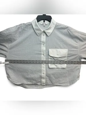 Madewell Women’s Striped Oversized Button-Up Shirt Size L White Blue Cotton thumbnail 6