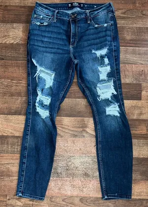 Hollister Dark Blue Distressed Skinny Jeans thumbnail 1