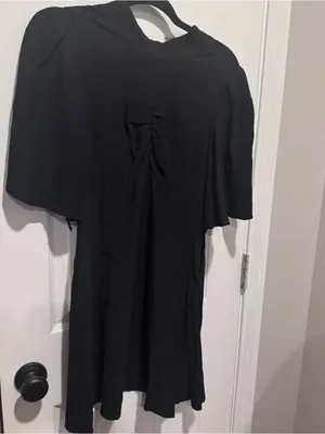Free People Black Button Front Flutter Sleeve Dress Size 4 Viscose Boho thumbnail 6