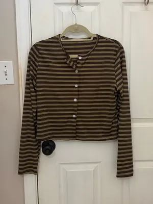 NWOT DolceAmara Striped Wide Leg Pant and Cardigan Set in Brown thumbnail 5