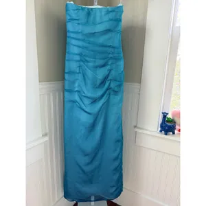 Kay Unger Blue Strapless Ruched Column Gown Side Slit Size 6 thumbnail 3