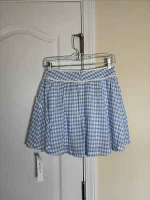 Reformation Piper Skirt Mini Crystal Check Blue White Plaid size 6 NWT thumbnail 6