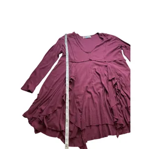 Free People Beach Womens Small Ruffle Tunic Top Long Sleeve Berry Wine V-Neck thumbnail 8