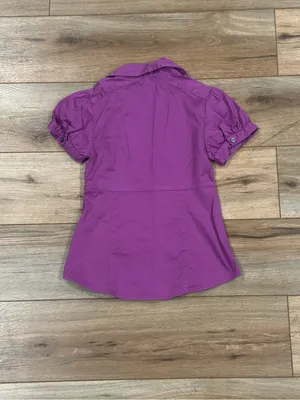 BANANA REPUBLIC Vintage Y2k Plum Purple Button Up Short Sleeve Blouse | Size 0P thumbnail 3