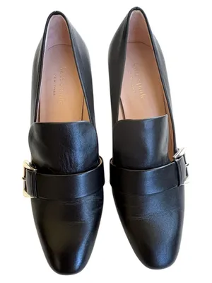 EUC Kate Spade Leather Alia Heels Black Silver Buckle Size 6.5 thumbnail 4