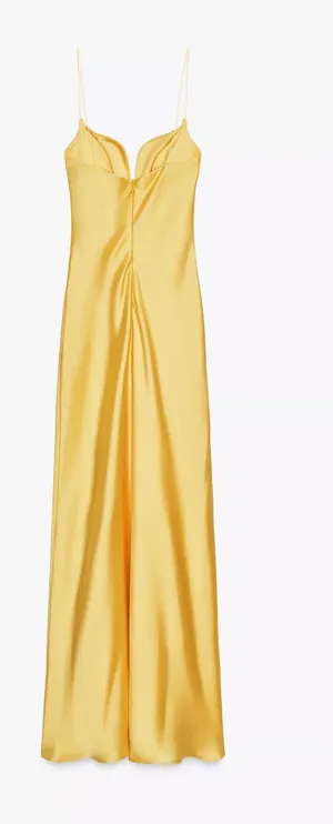 Zara golden Yellow Maxi satin corset bodycon formal Dress evening party wedding thumbnail 1