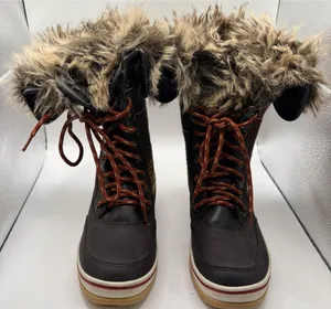 Celebrity Pink Mid-Calf Snow Boots Brown Aztec Faux Fur Lace-Up 7M Women thumbnail 1
