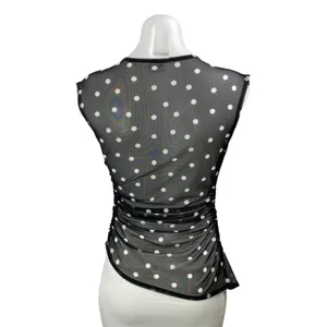 Abercrombie & Fitch Women's Black Sleeveless Polka Dot Draped Mesh Blouse Top XS thumbnail 3