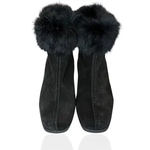 La Canadienne Black Suede Leather Real Fur Trim Wedge‎ Boots Size 6 $685 Canada thumbnail 4