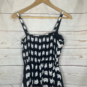 A.U.W. • Black Mini Dress • Cat Print • Medium • Padded • White Cats thumbnail 5