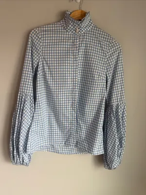 Caroline Consta Jacqueline Button Down Shirt Gingham Small Blue thumbnail 2