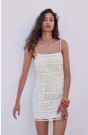 Zara White Crochet Mini Dress thumbnail 1