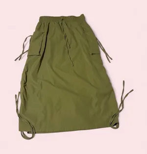Olive Green Drawstring Midi Skirt with Utility Pockets Size L thumbnail 1