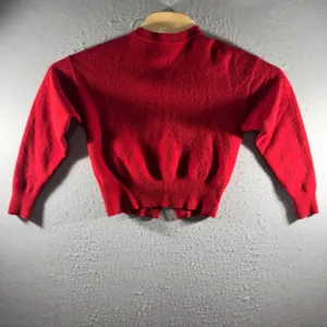 3075 | 100% Wool Cropped Cardigan Sweater Red Button Front Crew Neck Womens S thumbnail 6