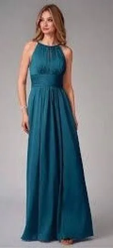 Azazie Bonnie Bridesmaid‎ Dress Peacock Blue Chiffon Halter Maxi Formal Gown thumbnail 1