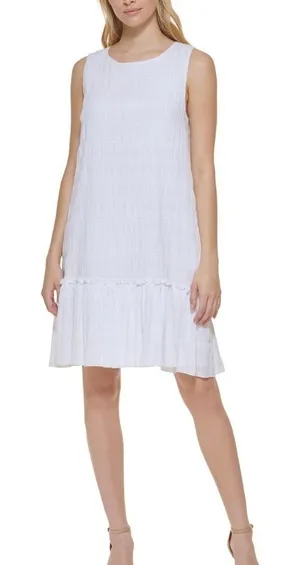Tommy Hilfiger Shift Dress Womens 4‎ White New Smocked Ruffle Hem Sleeveless thumbnail 1
