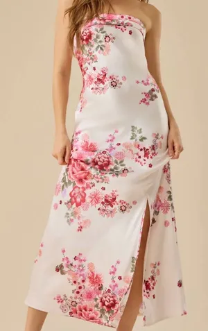 NEW Altar’d State White and Pink Floral Strapless Maxi Dress Size Small NWT thumbnail 1
