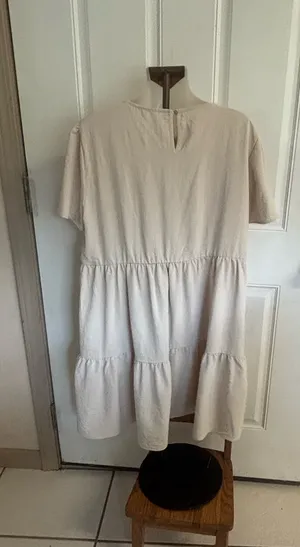 XL Copper Key solid cream tiered short sleeve flowy babydoll dress. thumbnail 2