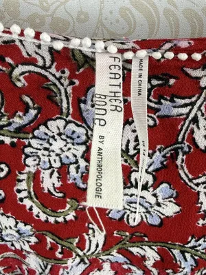 Feather Bone by Anthropologie Red Latrobe Floral Smocked Peplum Top - Size - 14 thumbnail 6