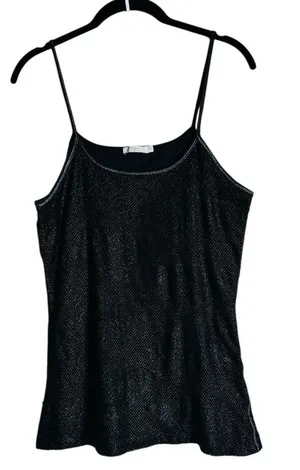 Womens Black Metallic Mesh Floral Cami Tank Top Goth Dark Fairy Grunge thumbnail 1
