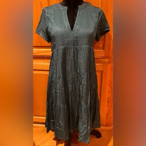 Anthropologie Maeve Tania Sacha Jacquard Tiered Tunic Dress‎ Dark Teal Green XS thumbnail 3