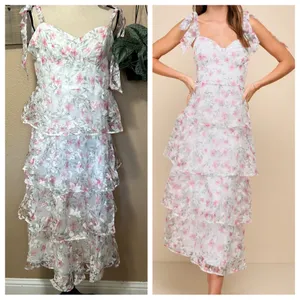 Lulus Endlessly Gorgeous White Floral Burnout Tie-Strap Midi Dress Size XL NWT thumbnail 2