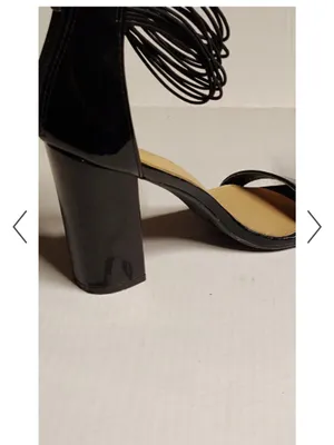 Catherines Black Patent Block Heel Sandals with Ankle Wrap thumbnail 3