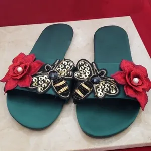Unusual Green Slip Ons with Bee and Red Flower Size 10 thumbnail 1
