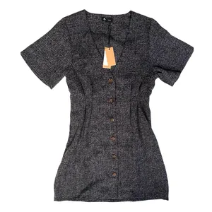 Thrills Denim Plaid Co Chrissy Mini V Neck Dress Womens Small Button Office Chic thumbnail 2