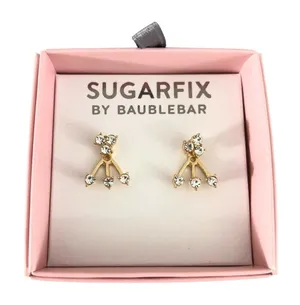 Sugarfix Womens Earrings Tri-Cluster Rhinestones Sparkle Clear Gold Tone thumbnail 1