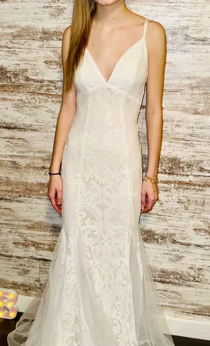 Boutique White Satin And Lace Prom Dress thumbnail 3