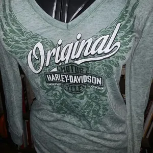 Harley-Davidson green wings St Joe MO long sleeve fitted motorcycle tee thumbnail 2