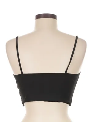 Women’s Size Large Cropped Tank Top Black White‎ Hunny Lettuce Hem Square Neck thumbnail 2