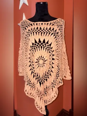 Boho Crochet Openwork Poncho Sweater Size undefined thumbnail 2
