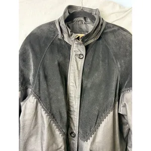 Vintage Comint‎ Mixed Leather Suede Coat 1X Oversized Drawstring Black thumbnail 8